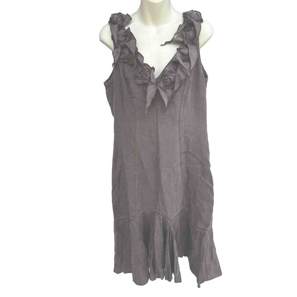 Didier Parakian Gray Linen Dress Summer 3D Rosettes sz EU 44 US 12